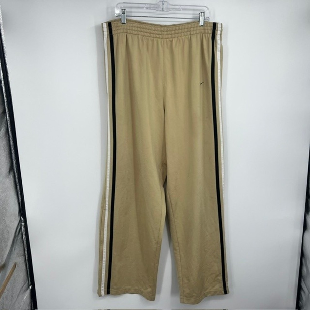 Y2K Nike Men's XL Shiny Gold Track Pants with Black White Side Stripe Ankle Zip